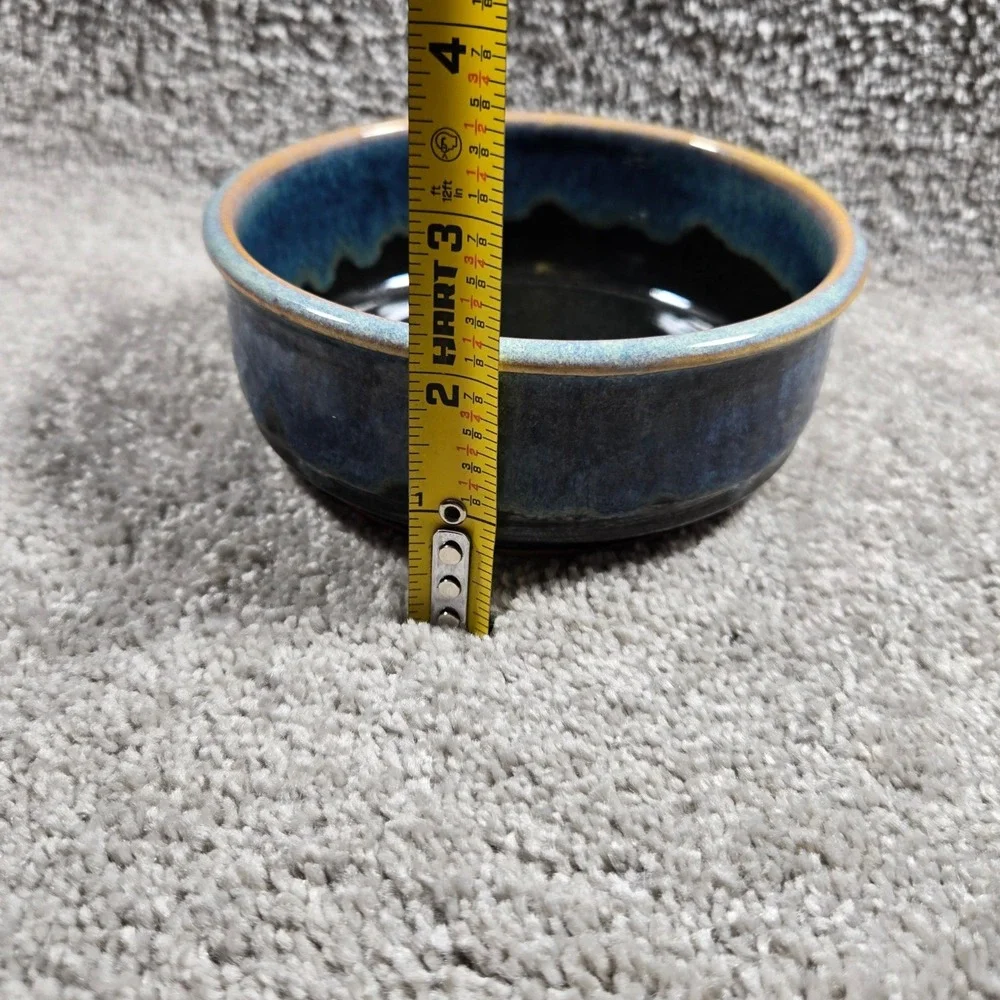 Studio Pottery Bowl Blue Drip Glaze Signed Artisan Stoneware Small